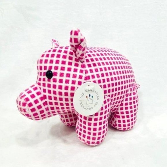 Manhattan Toy Company Jellybeans Cotton Candy Pig/Pink Check Plush Pig - Picture 2 of 9